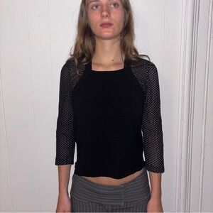 Investments Black Top with Polka Dot Sleeves